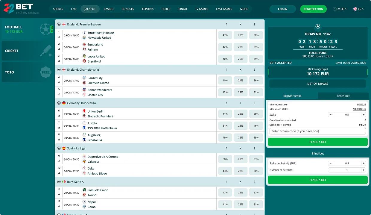 22Bet Spor Maçları
